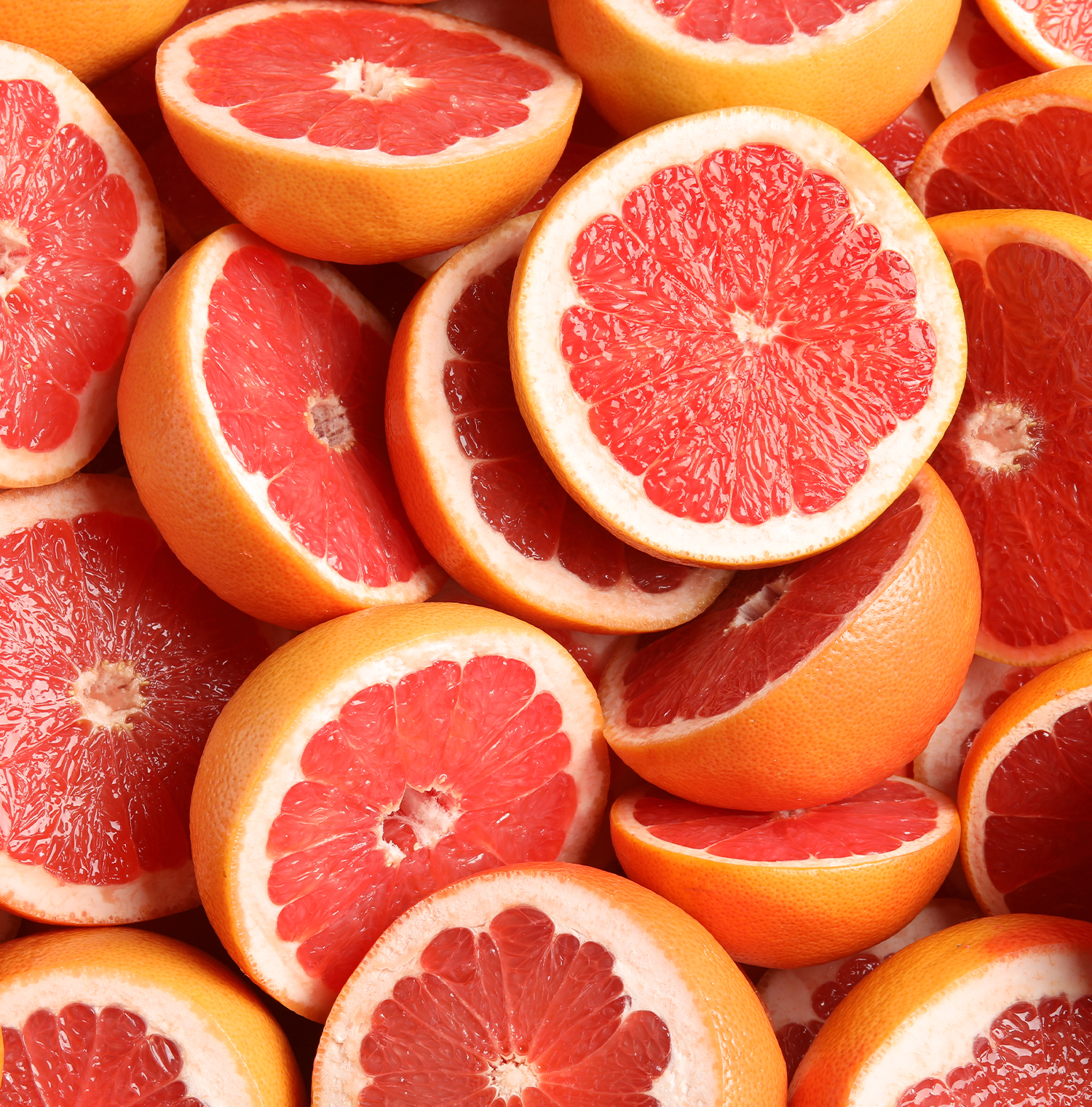 Sliced red grapefruits.